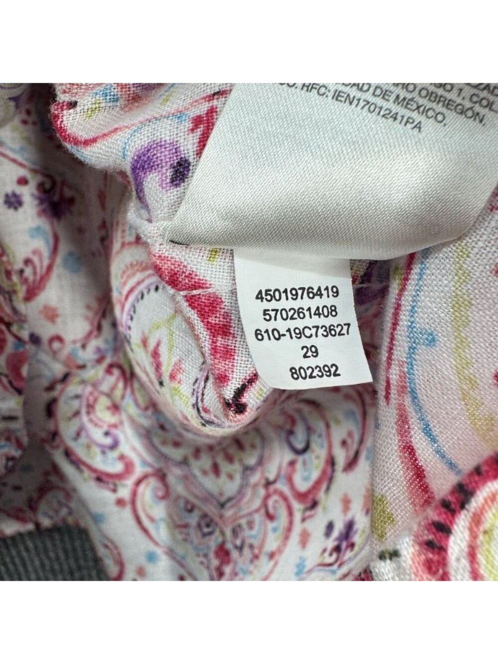Chicos Linen No Iron Top Size 2P/LP Pink Damask Paisley Button Front 3/4 Sleeve - Picture 7 of 10